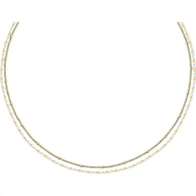 La Petite Story Gold Tone Steel Necklace With White Beads LPS10ARR11 For Women