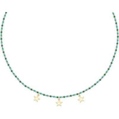La Petite Story Gold Tone Steel Necklace With Green And Blue Beads LPS10ARR12 For Women