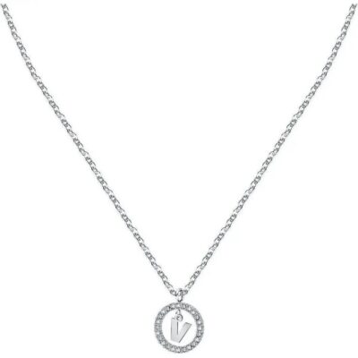 La Petite Story Letter V Steel Necklace With Clear Crystal LPS10ASF26 For Women