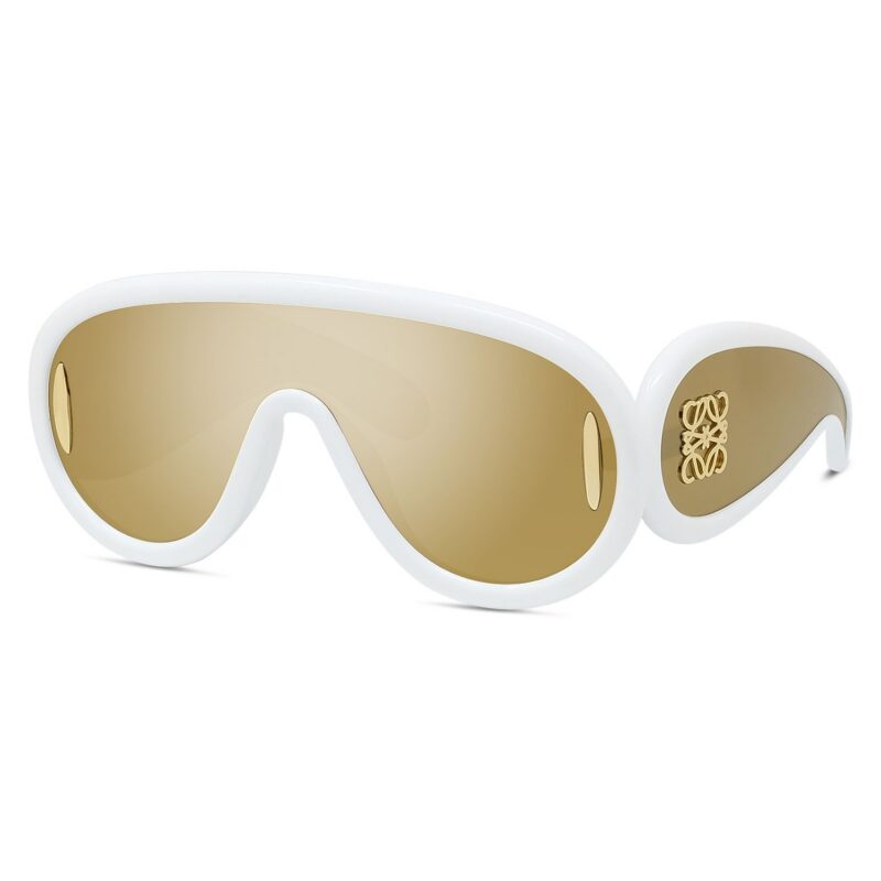 Loewe Men's LW40108I Beige And Gold Mask/Solid Brown With Gold Mirror Sunglasses