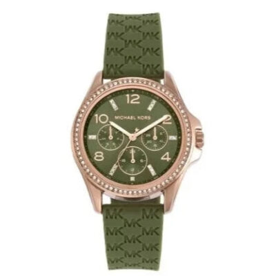 Michael Kors Women's 36mm Rose Gold Olive Silicone Chronograph Watch (MK7421)