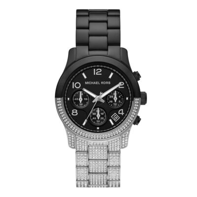 Michael Kors Women's 38mm Black and Silver Pave Chronograph Watch (MK7433)