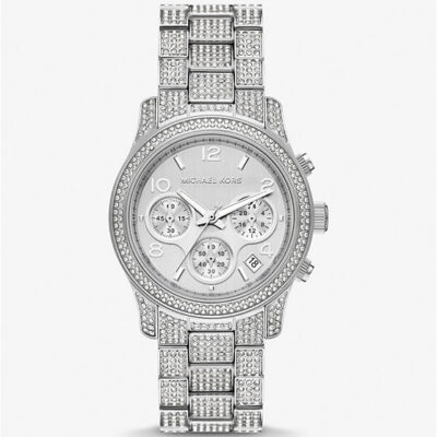 Michael Kors Women's 38mm Silver Full Pave Chronograph Watch (MK7434)