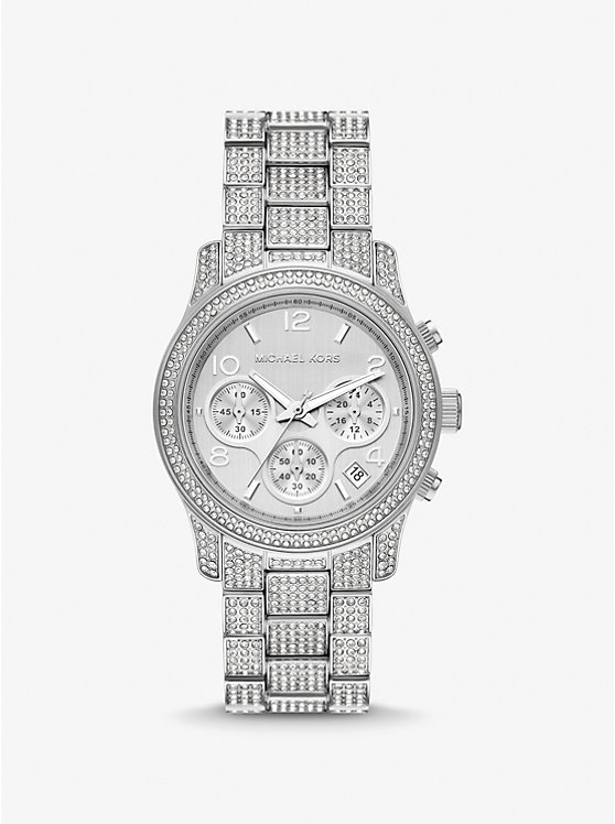 Michael Kors Women's 38mm Silver Full Pave Chronograph Watch (MK7434) Michael Kors Women's 38mm Silver Full Pave Chronograph Watch (MK7434)