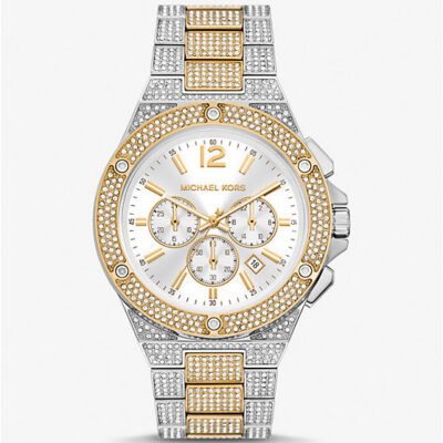 Michael Kors Women's Chronograph 43mm Two-Tone Gold and Silver Pave Watch (MK9150)