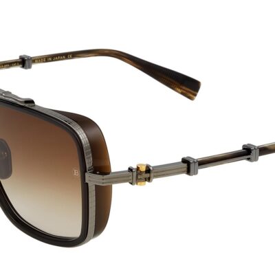 Balmain Men's OFFICIER Silver Black/Brown Shaded Sunglasses