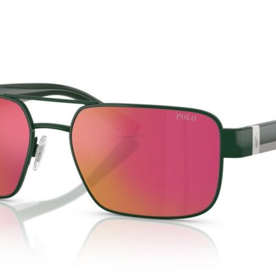 Polo Ralph Lauren Men's PH3161 Shiny Dark Green/ Red Mirrored Orange Sunglasses