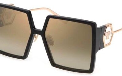 Philipp Plein Women's PLEIN DIVA SPP028M Shiny Black/Brown Gold Sunglasses
