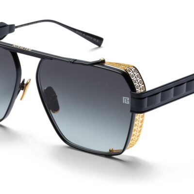 Balmain Men's PREMIER Matte Black-Shiny 18Kgold/Dark Grey To Light Grey Sunglasses