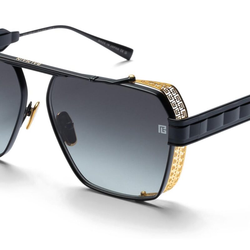 Balmain Men's PREMIER Matte Black-Shiny 18Kgold/Dark Grey To Light Grey Sunglasses