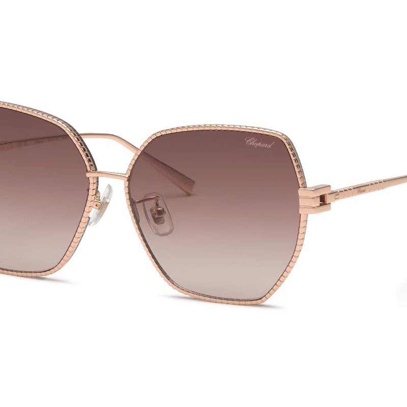 Chopard Men's SCHL28M Shiny Rose Gold Red/Brown Red Shaded Sunglasses Chopard Men's SCHL28M Shiny Rose Gold Red/Brown Red Shaded Sunglasses