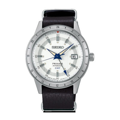 Seiko Presage GMT Men's Leather Strap Watch (SSK015J1)
