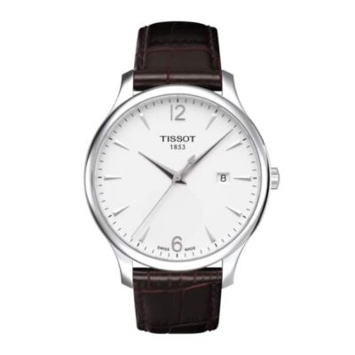 Tissot Tradition Men's 43mm White Dial Leather Watch (T063.610.16.037.00)