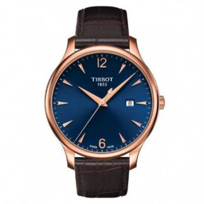 Tissot Tradition Men's 43mm Rose Gold Blue Dial Watch (T063.610.36.047.00)