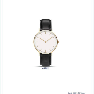 DACQA 42MM Genuine Faux Leather Strap Watch with Gold Case – 4526