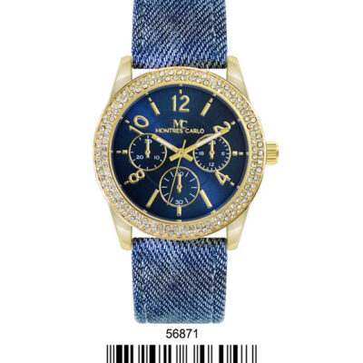 DACQA Denim look band watch – Gold/Blue