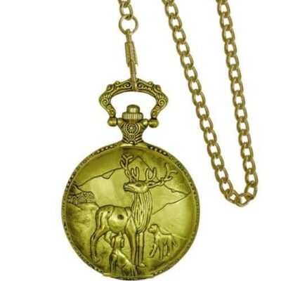 DACQA Engraved Pocket Watch – Gold Deer