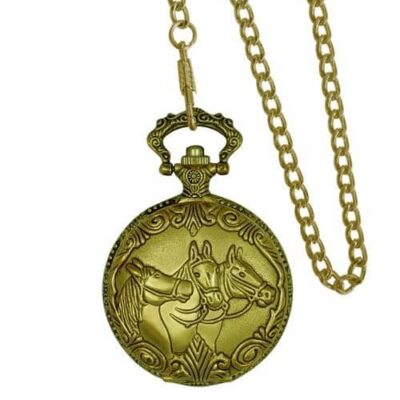 DACQA Engraved Pocket Watch – Gold Horses