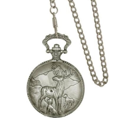 DACQA Engraved Pocket Watch – Silver Deer