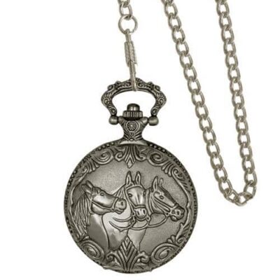 DACQA Engraved Pocket Watch – Silver Horses