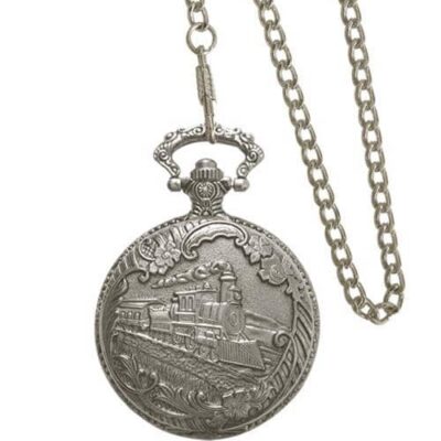 DACQA Engraved Pocket Watch – Silver Train