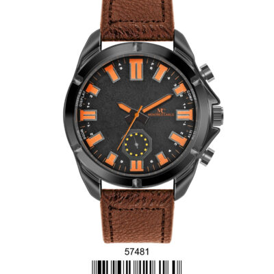 DACQA Faux Leather Band Watch – Black/Brown