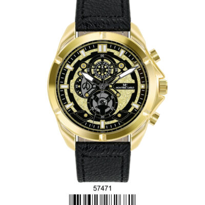 DACQA Faux Leather Band Watch – Black/Gold