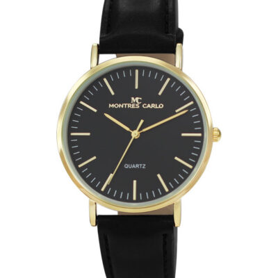 DACQA Faux Leather Band Watch – Black/Gold