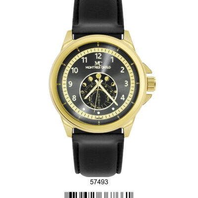 DACQA Faux Leather Band Watch – Black/Gold