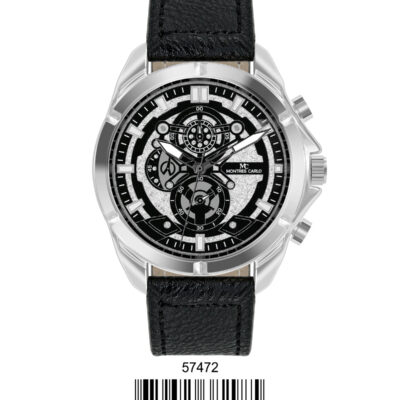 DACQA Faux Leather Band Watch – Black/Silver