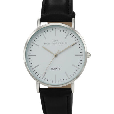DACQA Faux Leather Band Watch – Black/Silver