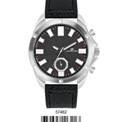 DACQA Faux Leather Band Watch – Black/Silver