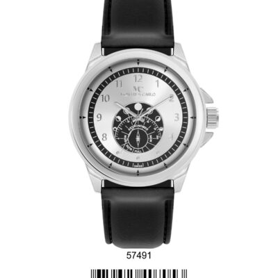 DACQA Faux Leather Band Watch – Black/Silver
