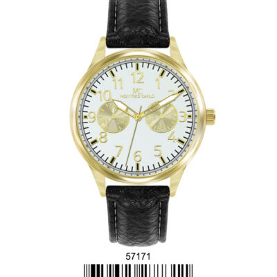 DACQA Faux Leather Band Watch – Black/White