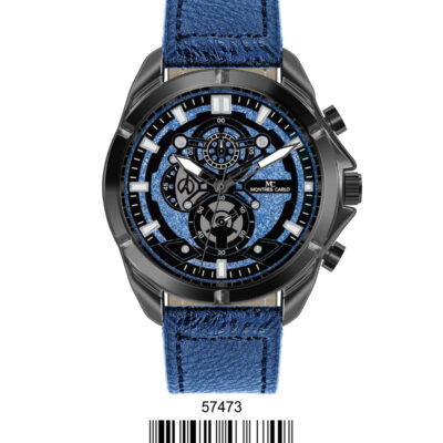 DACQA Faux Leather Band Watch – Blue/Black