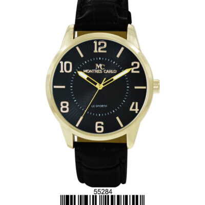 DACQA Faux Leather Band Watch – Gold/Black/Black