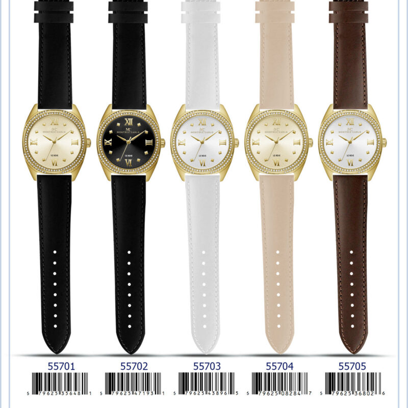 DACQA Faux Leather band watch – Gold/Black/Black