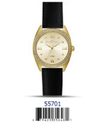 DACQA Faux Leather band watch – Gold/Black/Black