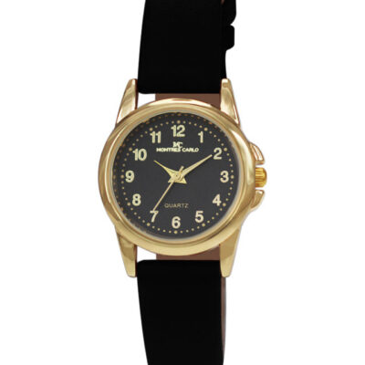 DACQA Faux Leather Band Watch – Gold/Black/Black