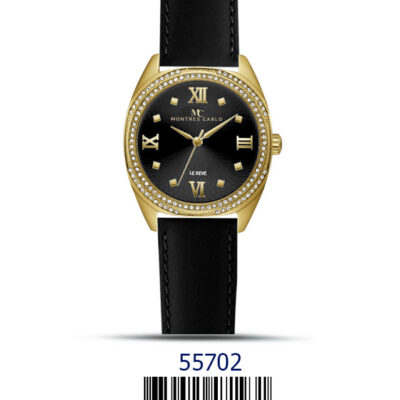 DACQA Faux Leather band watch – Gold/Black/Black
