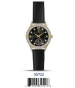 DACQA Faux Leather band watch – Gold/Black/Black