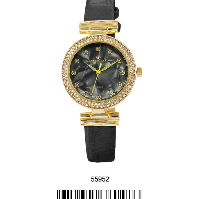 DACQA Faux Leather band watch – Gold/Black/Black