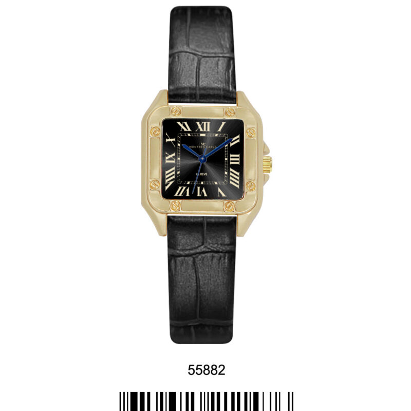 DACQA Faux Leather band watch – Gold/Black/Gold