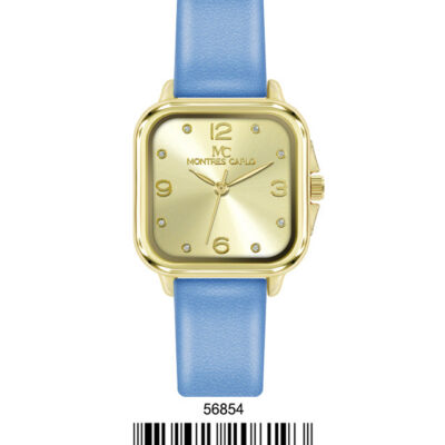 DACQA Faux Leather band watch – Gold/Blue