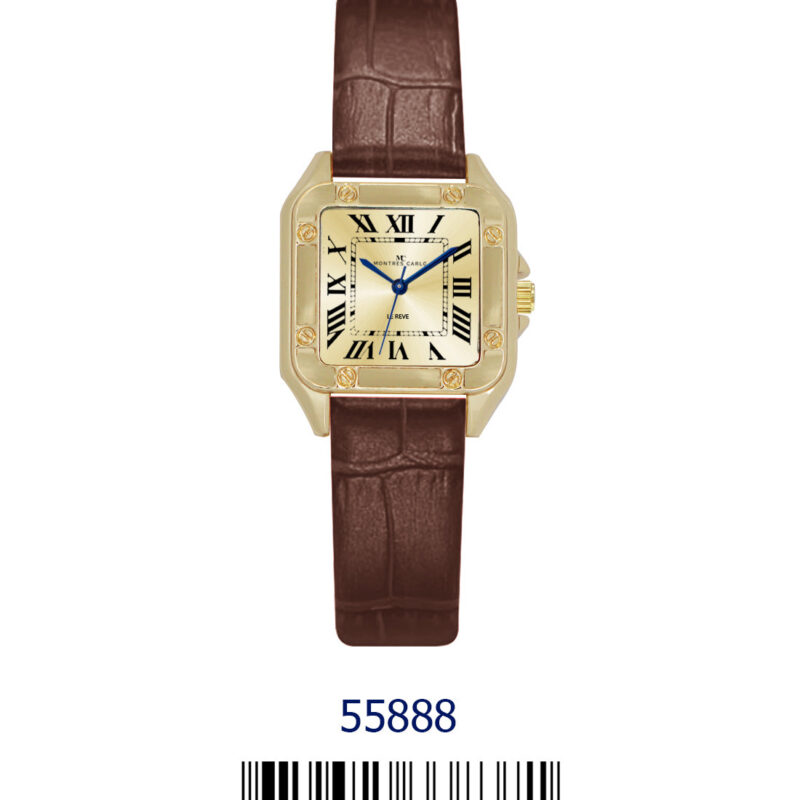 DACQA Faux Leather band watch – Gold/Brown
