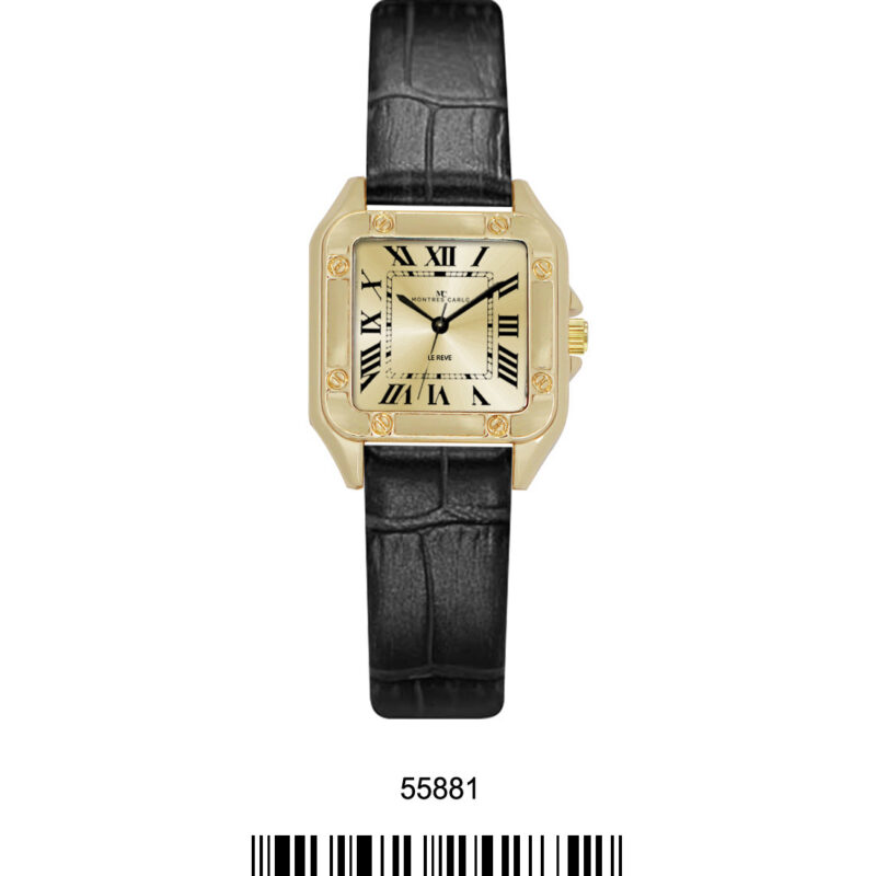 DACQA Faux Leather band watch – Gold/Brown