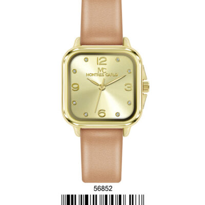 DACQA Faux Leather band watch – Gold/Brown