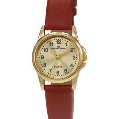 DACQA Faux Leather Band Watch – Gold/Gold/Brown