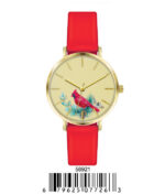 DACQA Faux Leather Band Watch – Gold/Red