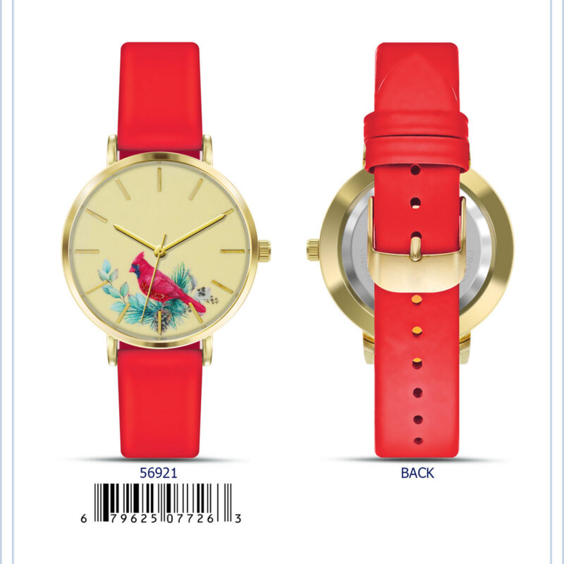 DACQA Faux Leather Band Watch – Gold/Red